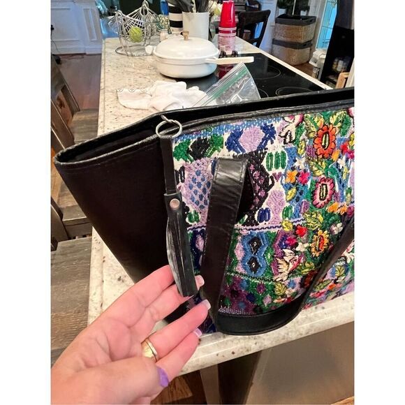 Black Heavily Embroidered Bird Motif Tote Style Bag - Picture 10 of 10